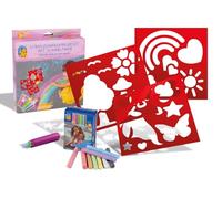 MALEFIX Street Chalk Stencil Set Unicorno - 3 Stencil, 18 Gessetti in 9 Colori, 1 Porta Gessetti - Evocare opere d'arte unicorno in fattoria, giardino e asfalto - Per momenti artistici colorati e