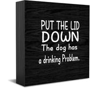 Put The Lid Down The Dog Has A Drinking Problem Scatola di Legno Cartello Decorativo Divertente Ufficio Scatola di Legno Cartello Decorazione Casa Ufficio Rustico Casale Quadrato Scrivania Cartello