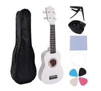 Puthernm Set Ukulele da 21 Pollici per Principianti Ukulele In Tiglio per Chitarra Piccola A 4 Corde con Clip per Borsa da Trasporto e 4 Plettri, Bianco Facile da Usare