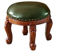 PUTHLLA Pouf poggiapiedi Rotondo in Pelle, poggiapiedi Imbottito, poggiapiedi Imbottito, Sgabello da toeletta Pouf Europeo di Alta qualità con 4 Gambe in Legno Intagliato Verde - Non Girevole