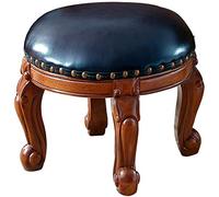 PUTHLLA Pouf poggiapiedi Rotondo in Pelle, poggiapiedi Imbottito, poggiapiedi Imbottito, Sgabello Pouf Europeo di Alta qualità con 4 Gambe in Legno Intagliato Blu - Non Girevole