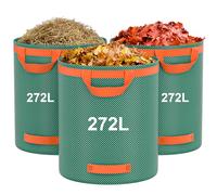 PUTINEI 3x272L Sacchi per Rifiuti da Giardino Resistenti,Sacchi Giardinaggio Pieghevole,Sacchi Giardinaggio Riutilizzabili con Maniglie, Sacco Raccogli Foglie Autoportante