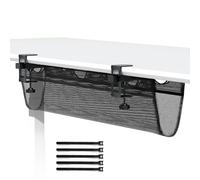 PUTORSEN Rete per la gestione dei cavi, rete per cavi da 91 cm con morsetto sotto la scrivania, senza trapano, gestione dei cavi a rete con 5 fascette in velcro, per casa e ufficio, colore nero