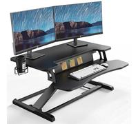 PUTORSEN Sit-Stand Scrivania 37'' Convertitore di Scrivania in Piedi con Vassoio per Tastiera, Alzata di scrivania in Piedi con Portabicchieri e Lavagna per Appunti Fino a 15 kg, Nero