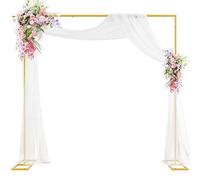 Putros Supporto per fondale resistente, 2,4 x 2,4 m, tubo dorato e drappo, kit di supporto regolabile in metallo per sfondo sabbia per matrimoni, fotobooth e decorazioni per mostre