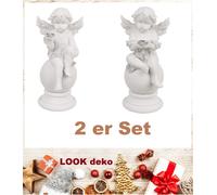 Putti Angelo Cuore di Cristallo Seduto Statuine Bianco Deco 16x7cm Poliresina 2