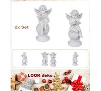 Putti Angelo Sfera Seduto 2 X Set Bianco Decorazione 16,5x8 CM Poliresina