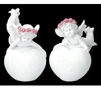 Putti Con " Amore " Cuore - Angelo Figure 2er Set - Matrimonio Festa Della Mamma