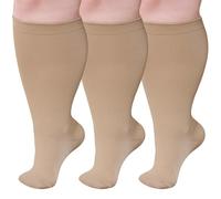 PUTUO Calze a Compressione Graduata da Uomo: Calzini a Compressione Gambaletti Donna Calze Contenitivi Taglie Forti per Corsa Viaggi Gravidanza Viaggi in Aereo beige 7XL 3 Paia