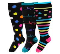 PUTUO Calze a Compressione Graduata da Uomo: Calzini a Compressione Gambaletti Donna Calze Contenitivi Taglie Forti per Corsa Viaggi Gravidanza Viaggi in Aereo Multicolore 4XL 3 Paia