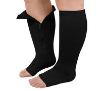 PUTUO Calze a Compressione Graduata da Uomo: Calzini Compressione Gambaletti con Cerniera Donna Calze Contenitivi Taglie Forti Punta Aperta per Corsa Viaggi Gravidanza Viaggi in Aereo 1 Paia nero 7XL