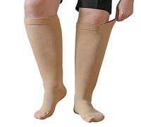 PUTUO Calze a Compressione Graduata da Uomo e Donna: Calzini a Compressione Gambaletti Contenitivi Taglie Forti per Sport Corsa Viaggi Gravidanza Ciclismo Viaggi in Aereo 1 Paia beige 7XL
