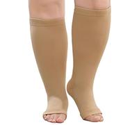 PUTUO Calze Compressione Graduata da Donna: Calzini a Compressione Gambaletti Uomo Calze Contenitivi Taglie Forti Punta Aperta per Sport Viaggi Gravidanza Ciclismo Viaggi in Aereo 1 Paia Beige 5XL