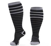 PUTUO Calze Compressione Taglie Forti: Gambaletti Compressione Graduata per Donna Uomo - Calzini Contenitive in Bambù Viscosa per Gravidanza Aereo Viaggi Strisce L/XL 1 Paia