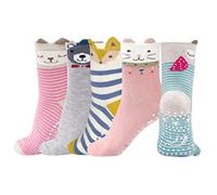 PUTUO Calzini Antiscivolo Bambina Ragazze: Calze in Cotone per Ragazzo Calzini Colorati per Bambino con Motivi Animali Regalo Idee Regalo Compleanno per Bimba 11-14 anni, Taglia 20-38, 5 paia