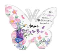 Putuo Decor Decorazione Acrilico a Forma di Farfalla con Base in Legno per Madrina e Amica Regalo Sentimentale Colorato con Frasi Affettuose per Donna Casa Ufficio (Amica Ti Voglio Bene per Sempre)