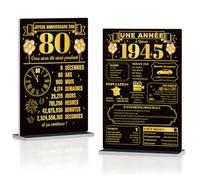 Putuo Decor - Set di 2 poster decorativi 80 anni e anno 1945 - Pannelli Commemorativi Nero e Oro per Compleanno Longevità