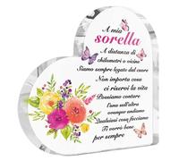 Putuo Decor Targa Acrilica a Forma di Cuore con Messaggio - Regalo per Sorella - Decorazione da Tavolo con Base in Legno - Pensiero Affettuoso per un Legame Speciale