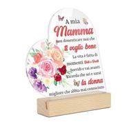 Putuo Decor Targa Decorativa in Acrilico per Mamma - Frase Affettuosa "A Mia Mamma, Ti Voglio Bene" - Idea Regalo Sentimentale per la Festa della Mamma - Decorazione da Tavolo con Fiori e Farfalle