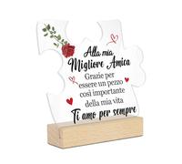 Putuo Decor Targa Decorativa in Acrilico per Migliore Amica - Frase "Alla Mia Migliore Amica, Ti Amo per Sempre" - Regalo Affettuoso per Amica Speciale - Decorazione da Tavolo con Rosa e Cuori