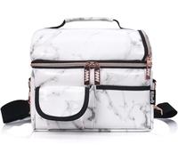 PuTwo Lunch Bag, 8L Insulated Lunch Bags Double Compartment Lunch Tote Leakproof Lunch Cooler Bag with Adjustable Shoulder Strap Freezable Lunch Bag Meal Prep Bag for Women for Girl Marble Lunch Bag