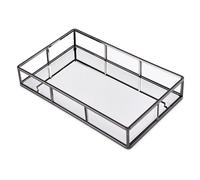 PuTwo Vassoio Metallo Specchio, Vassoio Nero Vassoio Portagioie Nero Vassoio Specchio Nero Scatole Vetro e Metallo Vassoio Decorativo per Vanità, Comò, Bagno, Camera da Letto