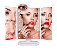 PUVLISZ Specchio cosmetico da trucco con 22 luci LED, touch screen, ingrandimento triplo 2x 3x, rotazione libera di 180°, doppia alimentazione, bianco