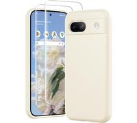 PuyaTeya 3 in 1 Custodia per Google 8a, con 2 Vetri Temperati 9H e una Cover Antiurto in Microfibra Morbida per Google 8a [Resistente ai Graffi] [Anti-abrasione] (Bianco)