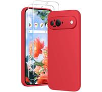 PuyaTeya 3 in 1 Custodia per Google 9, con 2 Vetri Temperati 9H e una Cover Antiurto in Microfibra Morbida per Google 9 [Resistente ai Graffi] [Anti-abrasione] (Rosso)