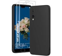 PuyaTeya 3 in 1 Custodia per Huawei P20 Pro, con 2 Vetri Temperati 9H e una Cover Antiurto in Microfibra Morbida per Huawei P20 Pro [Resistente ai Graffi] [Anti-abrasione] (Nero)