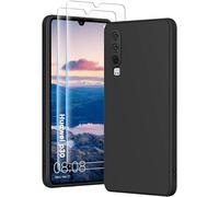 PuyaTeya 3 in 1 Custodia per Huawei P30, con 2 Vetri Temperati 9H e una Cover Antiurto in Microfibra Morbida per Huawei P30 [Resistente ai Graffi] [Anti-abrasione] (Nero)