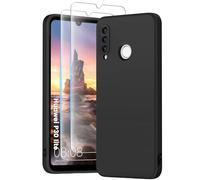 PuyaTeya 3 in 1 Custodia per Huawei P30 Lite, con 2 Vetri Temperati 9H e una Cover Antiurto in Microfibra Morbida per Huawei P30 Lite [Resistente ai Graffi] [Anti-abrasione] (Nero)