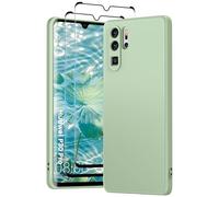 PuyaTeya 3 in 1 Custodia per Huawei P30 Pro, con 2 Vetri Temperati 9H e una Cover Antiurto in Microfibra Morbida per Huawei P30 Pro [Resistente ai Graffi] [Anti-abrasione] (Verde)