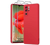 PuyaTeya 3 in 1 Custodia per Huawei P30 Pro, con 2 Vetri Temperati 9H e una Cover Antiurto in Microfibra Morbida per Huawei P30 Pro [Resistente ai Graffi] [Anti-abrasione] (Rosso)