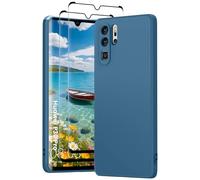 PuyaTeya 3 in 1 Custodia per Huawei P30 Pro, con 2 Vetri Temperati 9H e una Cover Antiurto in Microfibra Morbida per Huawei P30 Pro [Resistente ai Graffi] [Anti-abrasione] (Blu Scuro)