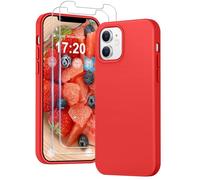 PuyaTeya 3 in 1 Custodia per iPhone 11, con 2 Vetri Temperati 9H e una Cover Antiurto in Microfibra Morbida per iPhone 11 [Resistente ai Graffi] [Anti-abrasione] (Rosso)