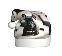 PUYhgb Adorabile cappello di Babbo Natale con stampa bulldog francese, accessorio per le vacanze, cappello di Natale per feste e spettacoli teatrali