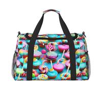 PUYhgb Borsa da viaggio colorata con dolce lecca lecca e ciambella, borsa da viaggio per la notte, borsa a tracolla portatile per sport all'aria aperta