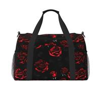 PUYhgb Borsa da viaggio con stampa di rose rosse e nere, borsa da viaggio per la notte, borsa a tracolla portatile per sport all'aria aperta