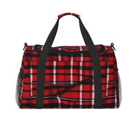 PUYhgb Borsa da viaggio con stampa scozzese rossa e nera, borsa da viaggio per la notte, borsa a tracolla portatile per sport all'aria aperta