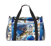 PUYhgb Borsa da viaggio con stampa sull'isola greca, borsa da viaggio per la notte, borsa a tracolla portatile per sport all'aria aperta