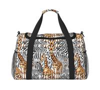 PUYhgb Borsa da viaggio con stampa zebra e giraffa, borsa da viaggio per la notte, borsa a tracolla portatile per sport all'aria aperta
