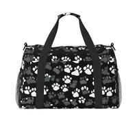 PUYhgb Borsa da viaggio in bianco e nero con stampa di zampe, borsa da viaggio per la notte, borsa a tracolla portatile per sport all'aria aperta
