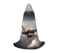 PUYhgb Mantella con cappuccio unisex con stampa di aeroplano della seconda guerra mondiale, scala 2_00x, regalo premuroso per Halloween, amanti del cosplay, feste a tema