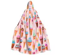 PUYhgb Mantello con cappuccio, cappuccio e papillon, per adulti, con stampa gelato, per cosplay, dolcetto o scherzetto