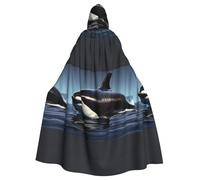 PUYhgb Mantello per Halloween con stampa orca killer whale, mantello di carnevale per feste a tema, case infestate e cosplay