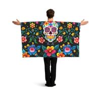 PUYhgb Sugar Skulls - Mantello con bandiera indossabile e stampa floreale, per la visualizzazione delle partite e le feste in strada