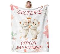 PUYTG Coperta con scritta "Best Sister", regalo di compleanno per sorella, Natale, San Valentino, laurea, regalo per sorellina, morbida e accogliente, in flanella, 127 x 152 cm (gatto)