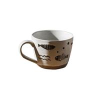 PUYUNA Tazza da caffè e latte in ceramica giapponese da 360 ml/12 oz, stile retrò, for ufficio domestico, con coperchio, motivo: gattino(Little Fish)