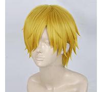 PUYYDS Parrucche Cosplay Anime One Piece Parrucca Sanji Parrucca Cosplay per Capelli Sintetici Resistenti al Calore Giallo Dorato + Cappuccio per Parrucca